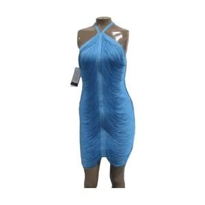 Guess‎ Marciano Analise Bandage Fringe Dress Turquoise Blue Halter Small NEW